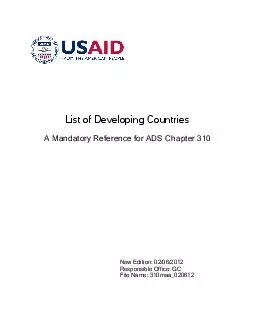 List of Developing Countries A Mandatory Reference for ADS Chapter  New Edition    Responsible