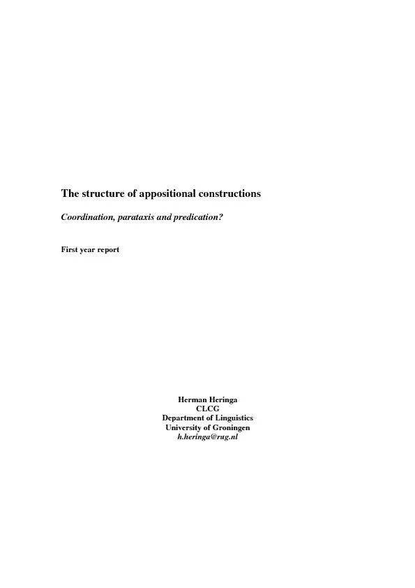 he structure of appositional constructions  Coordination, parataxis an
