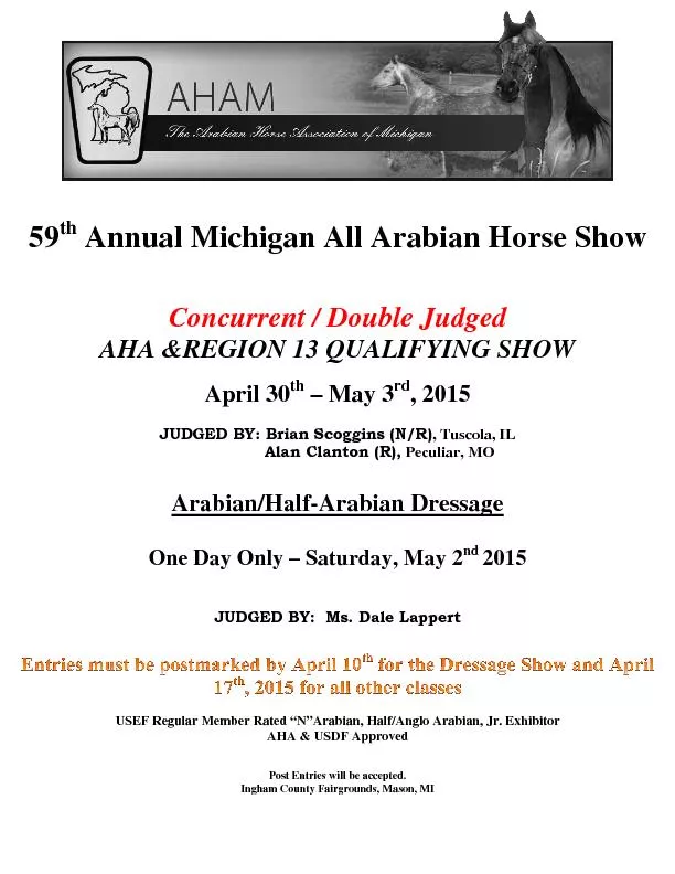 59th Annual Michigan All Arabian Horse Show