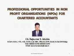 PROFESSIONAL OPPORTUNITIES IN NON PROFIT ORGANISATIONS (NPO