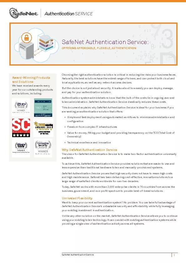 SafeNet Authentication Service:BLE, LEXIBLE, AUTHENTICChoosing the rig
