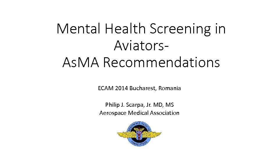 Mental Health Screening in AviatorsAsMARecommendationsECAM 2014 Buchar