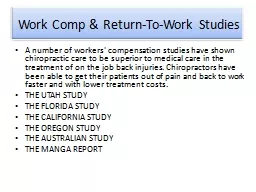 Work Comp & Return-To-Work Studies