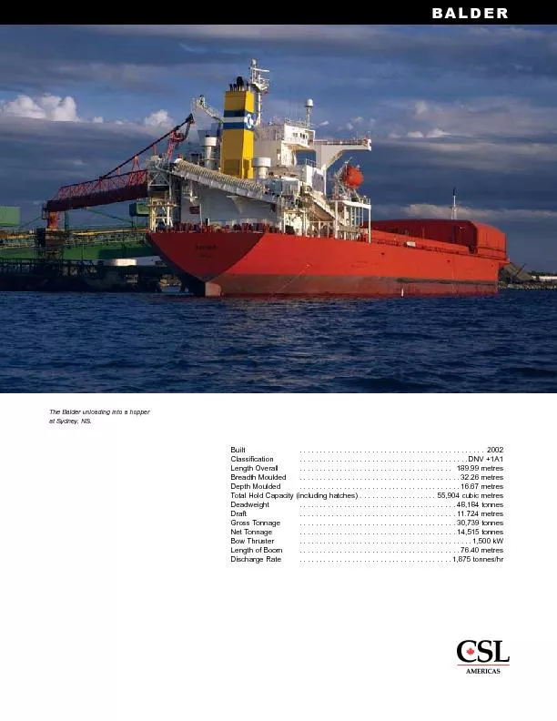 BALDERTotal Hold Capacity (including hatches)11Gross Tonnage