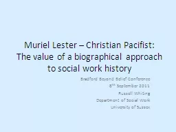 Muriel Lester – Christian Pacifist:
