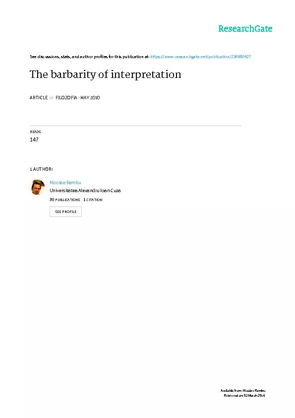 The barbarian of interpretation, in his barbarity, cannot be omitted f