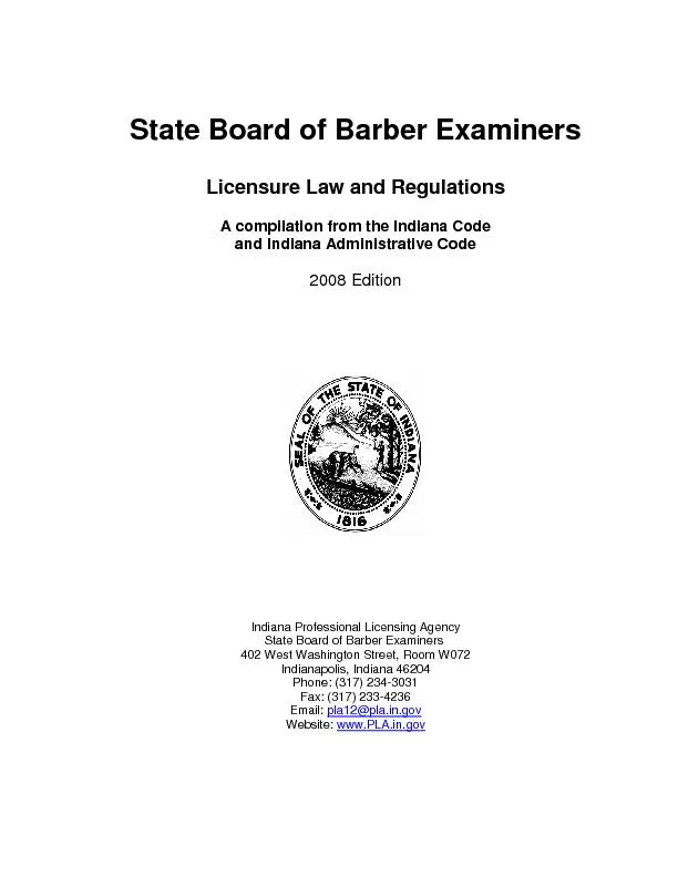 State Board of Barber Examiners Licensure Law and Regulations A compil