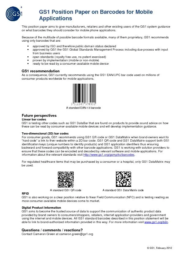 GS1 Position Paperon Barcodes for Mobile Applications   