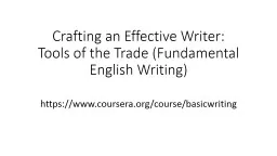 Crafting an Effective Writer: Tools of the Trade (Fundament