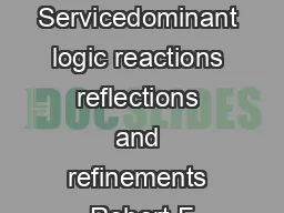 Servicedominant logic reactions reflections and refinements Robert F