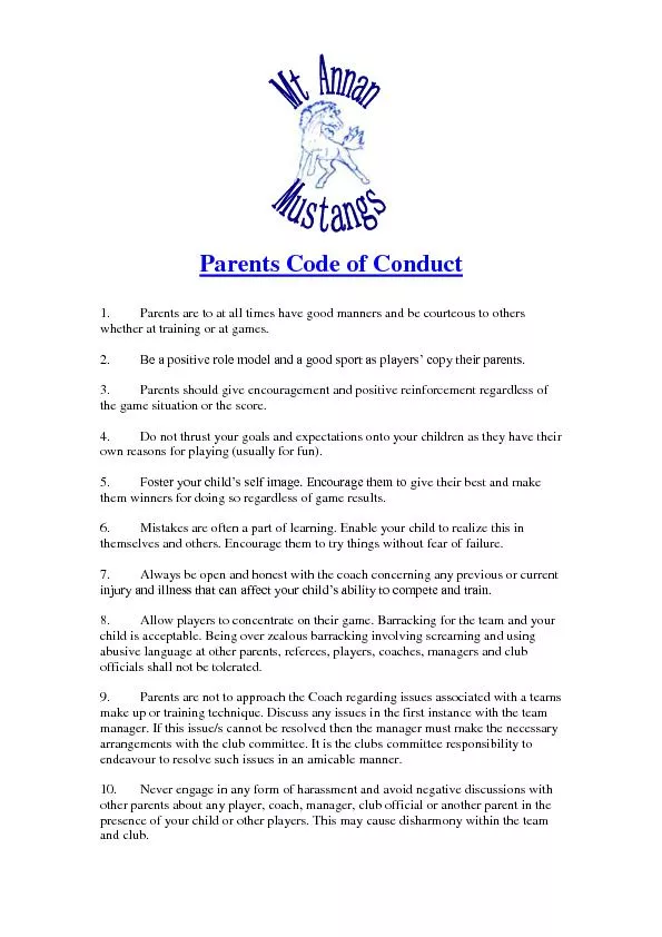 Parents Code of Conduct