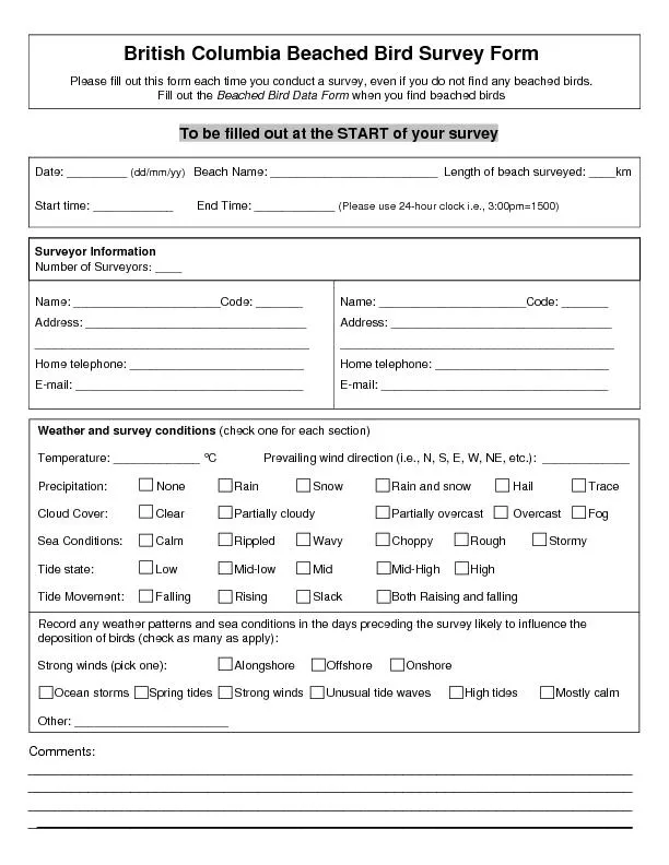 To be filled out at the START of your survey   Surveyor Information Nu