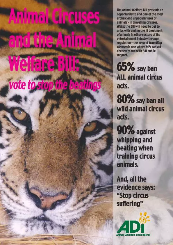 AAnimal Circusesaand the AnimalWWelfare Bill:ote to stop the