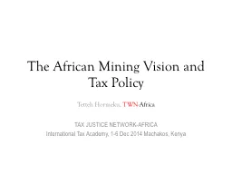 The African Mining Vision and Tax Policy