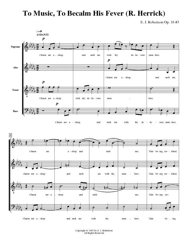 To Music, To Becalm His Fever (R. Herrick)E. J. Robertson Op. 16 #3Cop