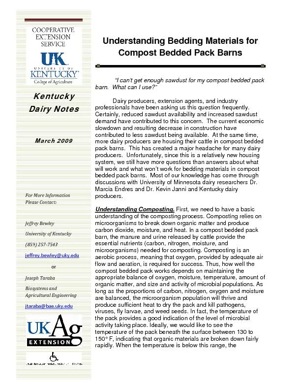 Understanding Bedding Materials for Compost Bedded Pack Barns 
...