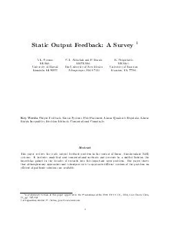 Static Output Feedback A Survey V