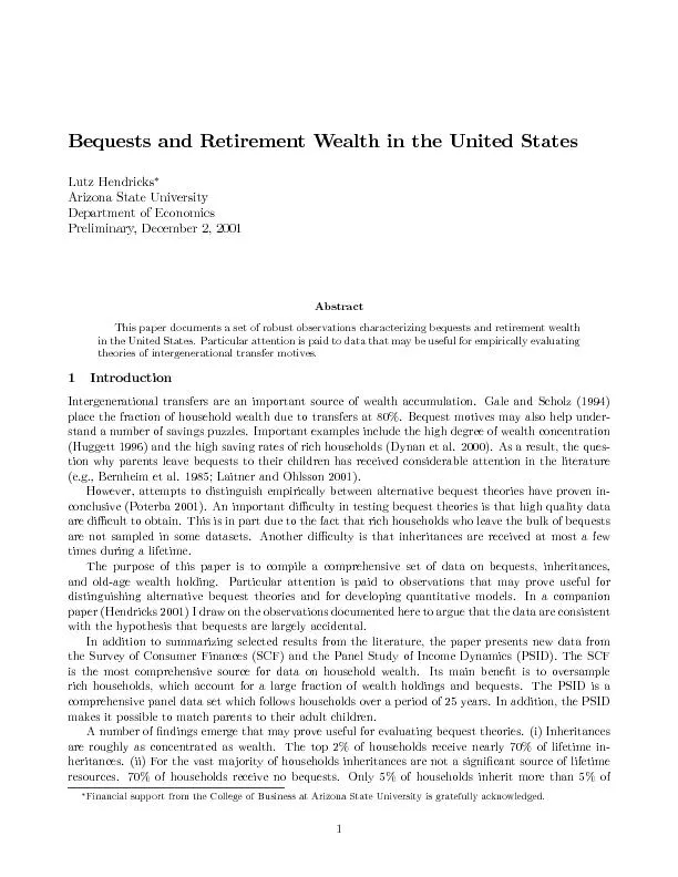 BequestsandRetirementWealthintheUnitedStatesLutzHendricksArizonaStateU