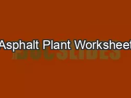 Asphalt Plant Worksheet