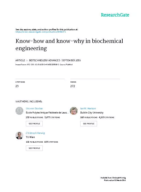Know-howandknow-whyinbiochemicalengineeringU.vonStockar,S.Valentinotti