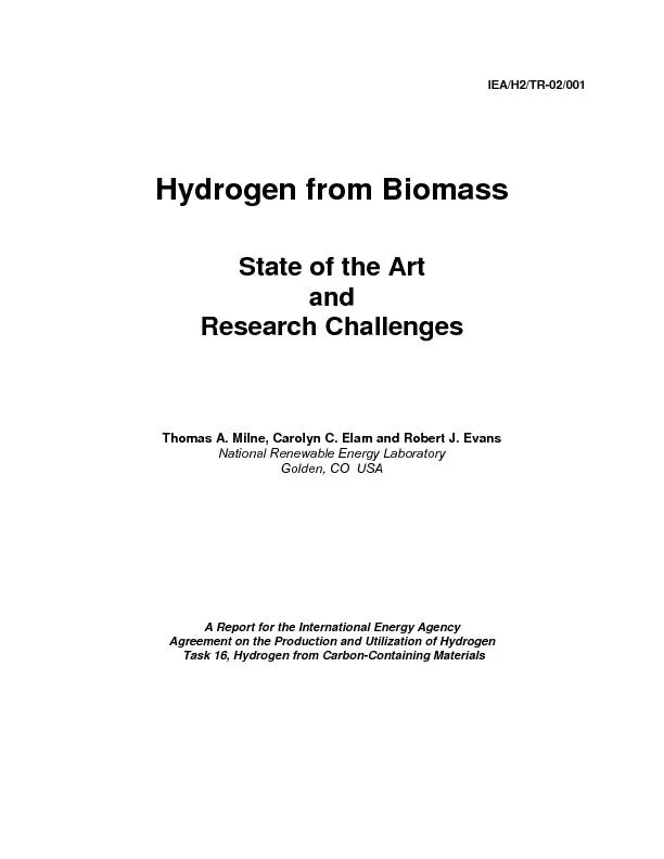 IEA/H2/TR-02/001 Hydrogen from Biomass Thomas A. Milne, Carolyn C. Ela