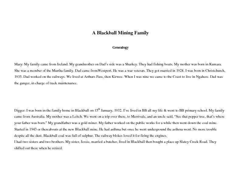 A Blackball Mining FamilyGenealogyMary: My family came from Ireland. M