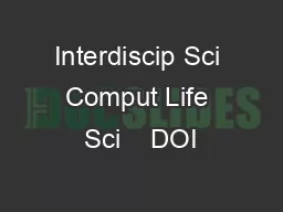 Interdiscip Sci Comput Life Sci    DOI