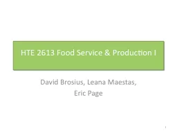 HTE 2613 Food Service & Production I