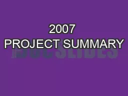 2007 PROJECT SUMMARY