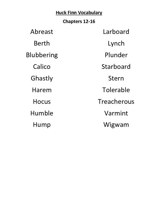 Huck Finn Vocabulary