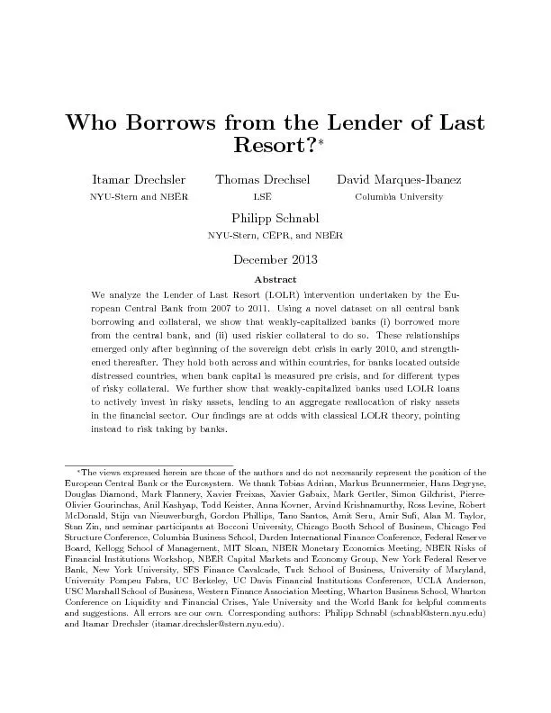 WhoBorrowsfromtheLenderofLastResort?ItamarDrechslerNYU-SternandNBERTh