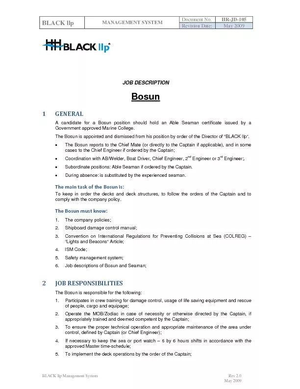 BLACK llp MANAGEMENT SYSTEM  Document No. HR-JD-105