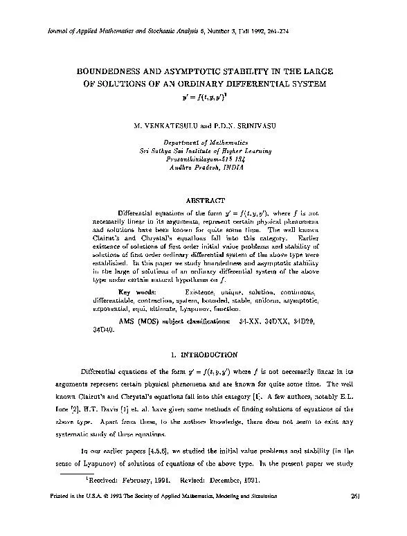 JournalofAppliedMathematicsandStochasticAnalysis5,Number3,Fall1992,261