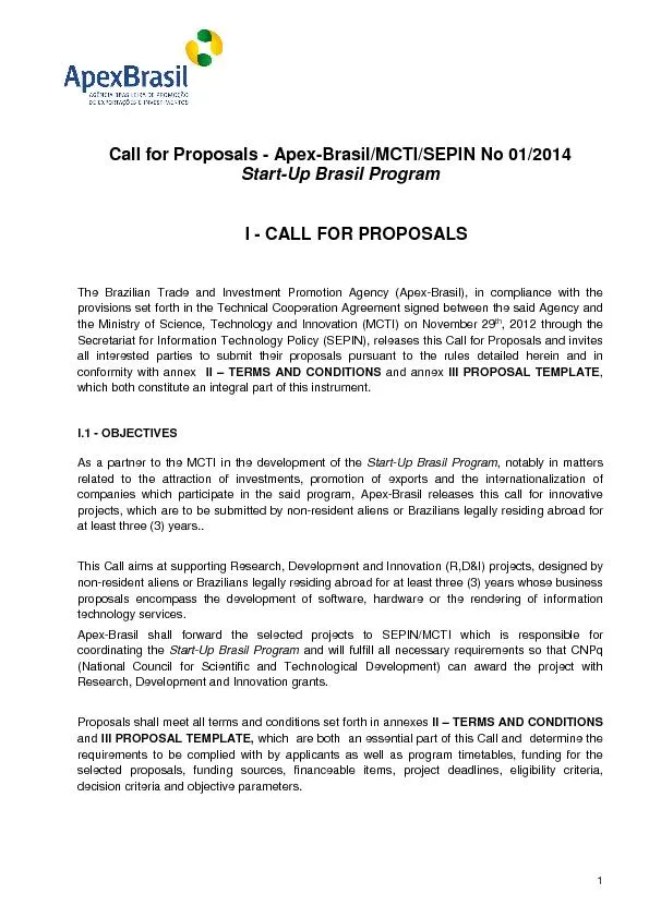 Call for Proposals - Apex-Brasil/MCTI/SEPIN