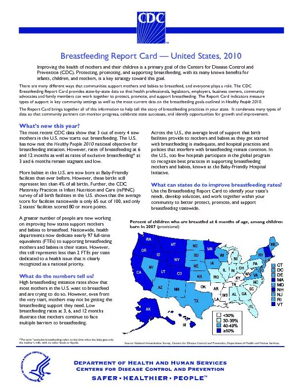 Breastfeeding Report Card –– United States,Percent of childr
