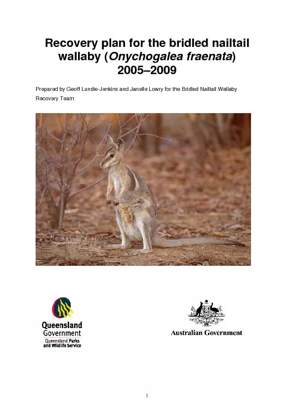 Recovery plan for the bridled nailtail wallaby (Summary    1   Bridled