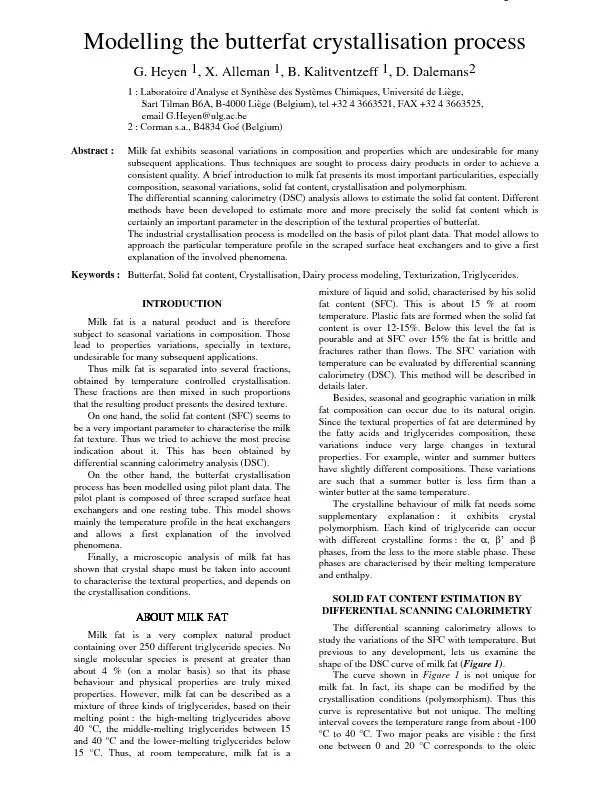 Page 1 Modelling the butterfat crystallisation process G. Heyen 1, X.