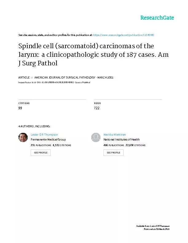 SpindleCell(Sarcomatoid)CarcinomasoftheLarynxAClinicopathologicStudyof