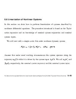 Linearization of Nonlinear Systems In this section we show how to perform linearization