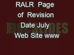 RALR  Page  of  Revision Date July  Web Site www