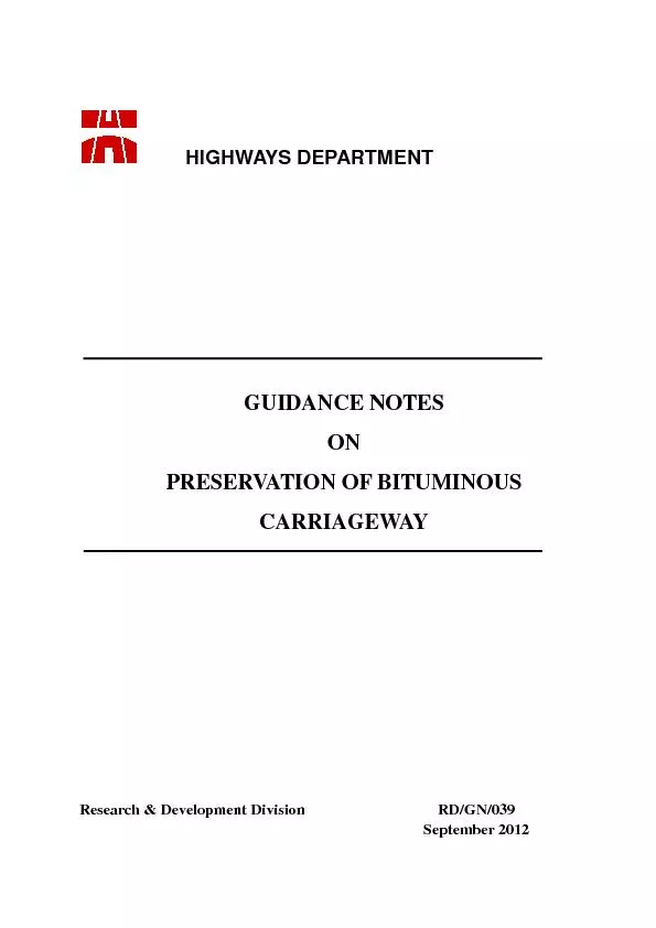 HIGHWAYS DEPARTMENT GUIDANCE NOTES ON PRESERVATION OF BITUMINOUS C