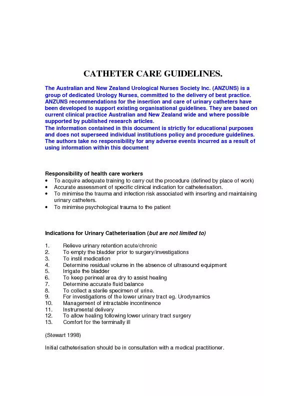 CATHETER CARE GUIDELINES.