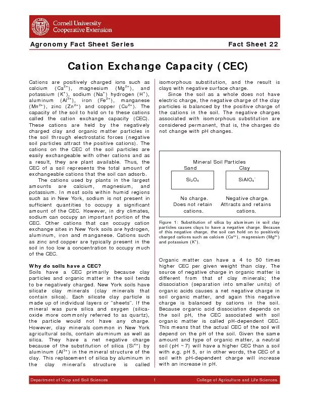 Cation Exchange Capacity (CEC) Agronomy Fact Sheet Series