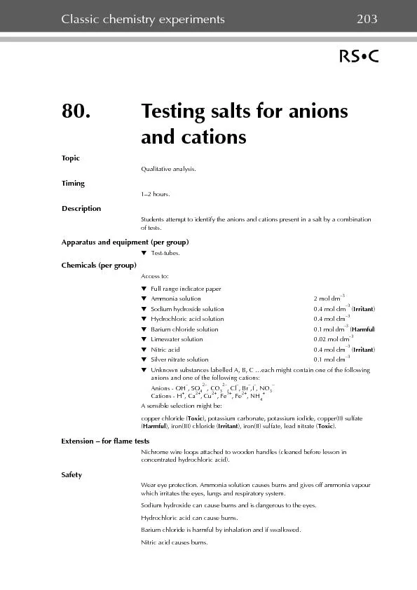 80.Testing salts for anions TopicTimingAmmonia solution 2 mol dm
...