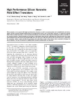 High Performance Silicon Nanowire Field Effect Transistors Yi Cui Zhaohui Zhong Deli Wang