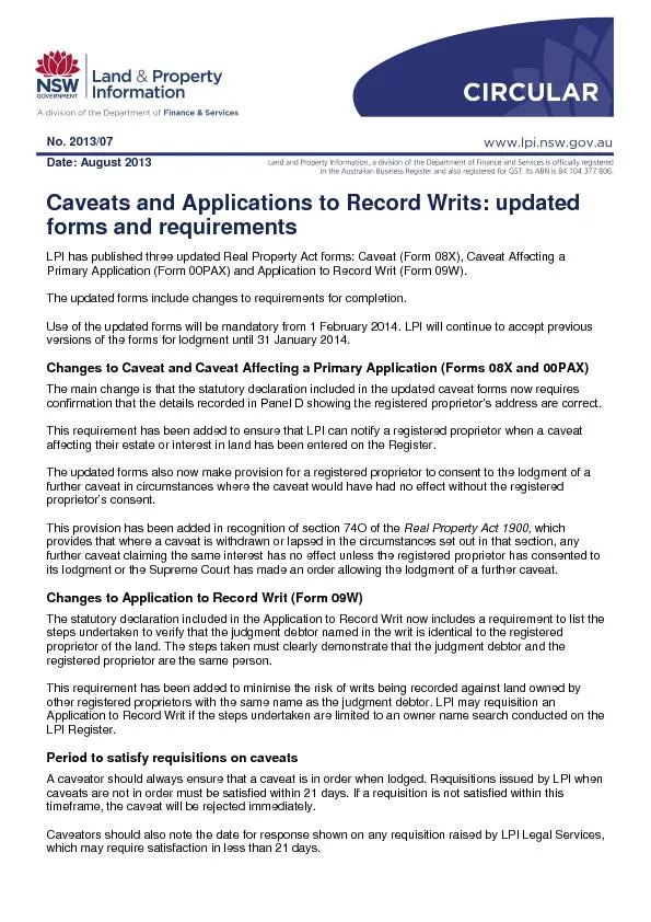 Caveats and Applications to Record Writs: updated