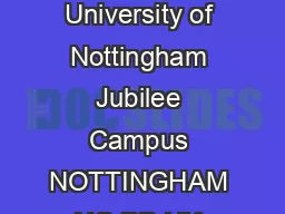 School of Computer Science and Information Technology University of Nottingham Jubilee Campus NOTTINGHAM NG BB UK Computer Science Technical Report No