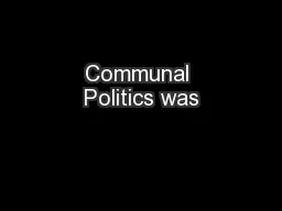 Communal Politics was
