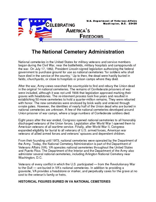 national cemeteries are unknown. A few of the national cemeteries deve