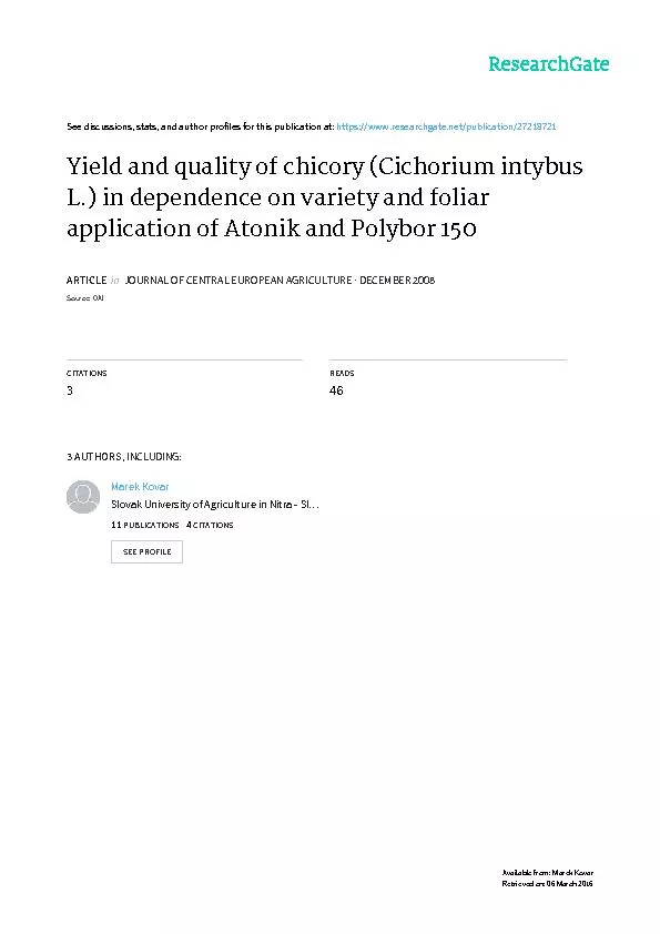 Volume 9 (2008) No. 3 (425-430)YIELD AND QUALITY OF CHICORY (CICHORIUM